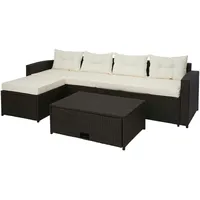 Mendler Poly-Rattan Garnitur HWC-J34, Balkon-/Garten-/Lounge-Set Sitzgruppe Sofa, Staufach braun, Kissen creme-beige