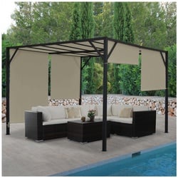 Pergola Beja, Garten Pavillon Terrassenüberdachung, stabiles 6cm-Stahl-Gestell + Schiebedach taupe ~ 3x4m