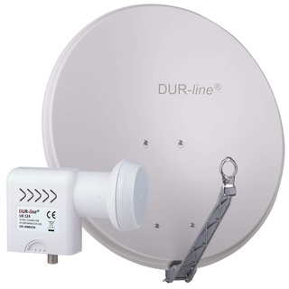 Dur-Line 24 Teilnehmer Unicable-Set - Satelliten-Komplettanlage - Select 75cm/80cm Spiegel/Schüssel Hellgrau + Unicable LNB 24 Teilnehmer - DVB-S2,