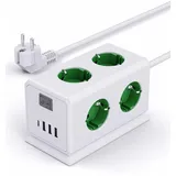 10-in-1 Mehrfachsteckdose mit USB, 6 Fach Steckdosenleiste, Steckerleiste mit Schalter, 3680W Verteilersteckdose Wandmontage,Überspannungsschutz Mehrfachstecker Steckdosenturm für Büro,1.8M Kabel