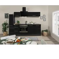 Respekta Premium Küchenzeile RP240ESCBO  (Breite: 240 cm, Schwarz, Mit Elektrogeräten)