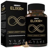 UberFit® ELIXIR+ Longevity - Kapseln [PREMIUM-QUALITÄT] - mit Resveratrol 490mg, Spermidin 5mg, NADH, Omega 3, Coenzym Q10, Vitamin D3, E, Kurkuma uvm (90 vegane Kapseln)