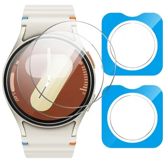 GIOPUEY Schutzfolie für Samsung Galaxy Watch 7 44mm, [2 Stück] Ultradünn HD Gehärtetes Glas mit 2 Pack Auto Alignment Tool Kit [Anti-Kratzer] - Durchsichtig