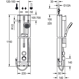 KWC AR Duschpaneel, F5, hydr., Edelstahl, Thermostat, HB-Garnitur