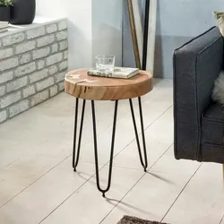 Kadima Design Beistelltisch `Balu`, Akazienholz, Landhausstil, schwarze Metallbeine. 30x30x41 cm