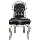 Casa Padrino Esszimmerstuhl Barock Esszimmer Stuhl Schwarz Lederoptik / Silber