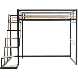 vente-unique Hochbett - 140 x 200 cm - Metall & MDF - Naturfarben & Schwarz - JOGUI