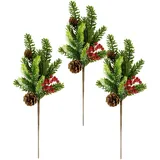 I.GE.A. Winterliche Kunstpflanze I.GE.A. "Kunstzweig, Weihnachtsdeko", bunt (grün, rot), B:16cm H:45cm T:7cm, Kunststoff, Kunstpflanzen, mit echten Zapfen und Beeren, 3er Set, grün, rot, natur