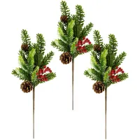 I.GE.A. Winterliche Kunstpflanze I.GE.A. "Kunstzweig, Weihnachtsdeko", bunt (grün, rot), B:16cm H:45cm T:7cm, Kunststoff, Kunstpflanzen, mit echten Zapfen und Beeren, 3er Set, grün, rot, natur