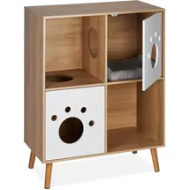 Relaxdays Katzenschrank 96 x 75 x 40 cm Natur/Weiß