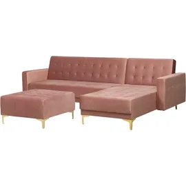 Beliani Schlafsofa Samtstoff rosa linksseitig mit Ottomane ABERDEEN