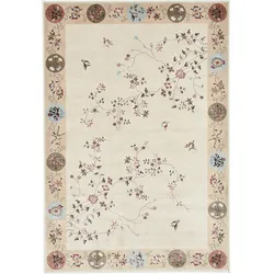 Teppich GINO FALCONE "Cherina GF-130", beige, B:80cm H:8mm L:150cm, Viskose, Teppiche, zartes Blüten Design, mit Bordüre, leichter Glanz, 100 % Viskose