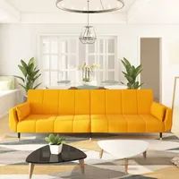 Schlafsofa 2-Sitzer Bettsofa Relaxsofa mit 2 Kissen Gelb Samt DE66823