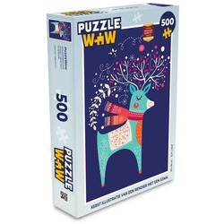 MuchoWow Puzzle Rentier – Weihnachten – Winter – Weihnachtsdekoration, 500 Puzzleteile, Foto-Puzzle, Bilderrätsel, Puzzlespiele, Spielzeug bunt