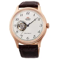 Orient Herrenuhr, Modell RA-AG0012S10B. Edelstahlbeschichtete Uhr, braunes Armband und graues Zifferblatt. Analoge Uhr für Männer. WR 30 mt.