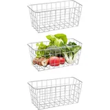 Bhina 3 Stück Aufbewahrungskörbe aus Draht, Metallkorb Klein, Bad Korb Metall, Wand Eisen Korb Einhängekorb, Offenes Drahtdesign, Gitterkorb Aufbewahrung für Büro, Küche, Bad, 28x22x12 cm (Weiß)