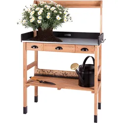 WONDERMAKE® Premium Pflanztisch aus Kirschbaum Holz mit Schubladen wetterfest, Garten-Arbeitstisch XL Outdoor draußen Balkon hochwertig, Gärtnertisch, dunkel-braun schwarz