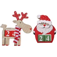 Amosfun 2 Stück Weihnachten Holz Adventskalender Weihnachtsmann Rentier Muster Ewiger Kalender Xmas Tischdekoration für Weihnachten Party Gastgeschenke