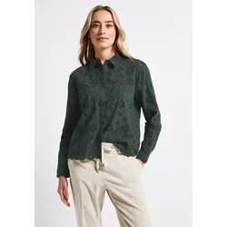 Hemdbluse STREET ONE, Damen, Gr. 44, grün (mid grün), Web, Obermaterial: 100% Baumwolle, unifarben, casual, lässig geschnitten hüftbedeckend, Rundhals, Langarm, Blusen, mit Lochstickerei