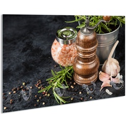 Wallario Schlüsselbrett Salz und Pfeffer mit Knoblauch und Rosmarin, (inkl. Aufhängeset), 30x20cm, aus ESG-Sicherheitsglas schwarz