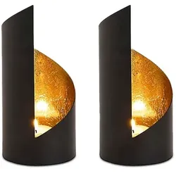 Amagohome Teelichthalter Set 2-teilig Kerzenhalter zylindrisch Metall schwarz matt innen vergoldet