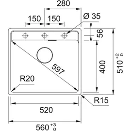 Franke Maris MRG 610-52 A links Einbauspüle schwarz matt Handbetätigung 0 x 0 mm