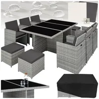 Tectake tectake® Aluminium Rattan Sitzgruppe, wetterfest und UV-beständig, für 6 bis 10 Personen, zusammenschiebbar, inklusive Schutzhülle