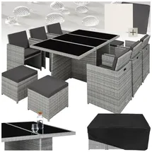 Tectake tectake® Aluminium Rattan Sitzgruppe, wetterfest und UV-beständig, für 6 bis 10 Personen, zusammenschiebbar, inklusive Schutzhülle