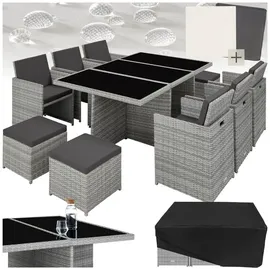 Tectake tectake® Aluminium Rattan Sitzgruppe, wetterfest und UV-beständig, für 6 bis 10 Personen, zusammenschiebbar, inklusive Schutzhülle