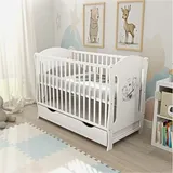 Baby-Delux Babybett Kinderbett Lia 120x60 weiß Teddy Motiv mit Schublade - Weiß