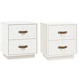 vidaXL Nachttische 2 Stk. Weiß 40x34x45 cm Massivholz Kiefer