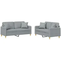 VidaXL 2-tlg. Sofagarnitur mit Kissen Hellgrau Stoff