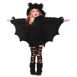 Leg Avenue Kostüm Freche Fledermaus, Niedliche Verkleidung mit flauschiger Kapuze schwarz 134-140