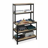 Relaxdays Schwerlastregal mit Werkbank, 500 kg, 5 Ebenen, HxBxT: 180 x 100 x 60 cm, MDF & Stahl, Werkstattregal, schwarz