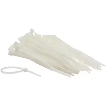 Perel Kabelbinder Nylon weiß, 100 Stück, 100 x 2,5 mm, UV-beständig, selbstverriegelnd, bis 8 kg Zugkraft, für Kabelmanagement drinnen und draußen