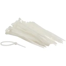 Perel Kabelbinder Nylon weiß, 100 Stück, 100 x 2,5 mm, UV-beständig, selbstverriegelnd, bis 8 kg Zugkraft, für Kabelmanagement drinnen und draußen