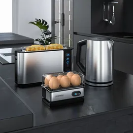 Arendo Frühstücksset 3-teilig, 2-Scheiben Toaster, 6er Eierkocher, Wasserkocher 1,5L, Silber