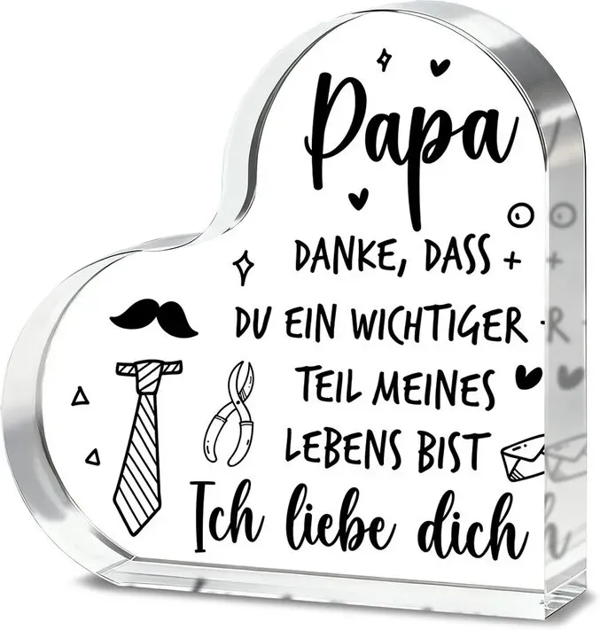 Alphynix Berührendes „Papa Danke“ Herz-Kristall, Werkzeugmotive, Vaterstag-Geburtstagsgeschenk, 1 Stück