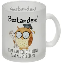 speecheese Bestandene Prüfung Eule Glas Tasse mit Spruch Lizenz zum Klugscheißen Tasse Abschlussgeschenk Bachelor-Feier Glückwunsch Bachelor Studium Schüler Ausbildung