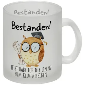 speecheese Bestandene Prüfung Eule Glas Tasse mit Spruch Lizenz zum Klugscheißen Tasse Abschlussgeschenk Bachelor-Feier Glückwunsch Bachelor Studium Schüler Ausbildung