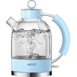 ASCOT Wasserkocher Glas, Elektrischer Wasserkocher Geschenke für Männer/Frauen/Familie 1,5L, Retro Leiser Schnellkochkessel, Trockengehschutz und automatische Abschaltung (Blau)