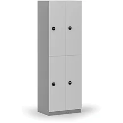 Holzspind mit Ablagefächern, 4 Fächer, RFID-Schloss, grau/weiß