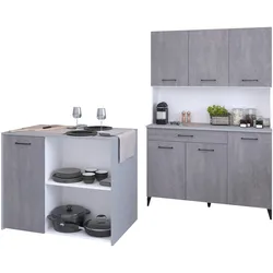 Mehrzweckschrank-Set PARISOT "Parisot Malice 4", grau (betonoptik, grau, weiß), Stauraum-Sitzgelegenheit-Frühstücksplatz-tolle Optik-variabel stell und nutzbar, Spanplatte, Kastenmöbel-Sets, Stauraum, tolle Optik, flexibel stell- und nutzbar