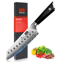 SHAN ZU Damastmesser, Santokumesser Küchenmesser 18cm Kochmesser Damaskus AUS-10 Edelstahl Scharfe Messerklinge Ergonomischer G10 Griff Exquisiter Geschenkverpackun - GYO Series