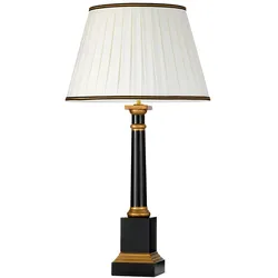 Tischlampe Peronne mit 1 Flamme und hohem Empire-Schirm, Schwarz und Gold mit cremefarbenem Schirm