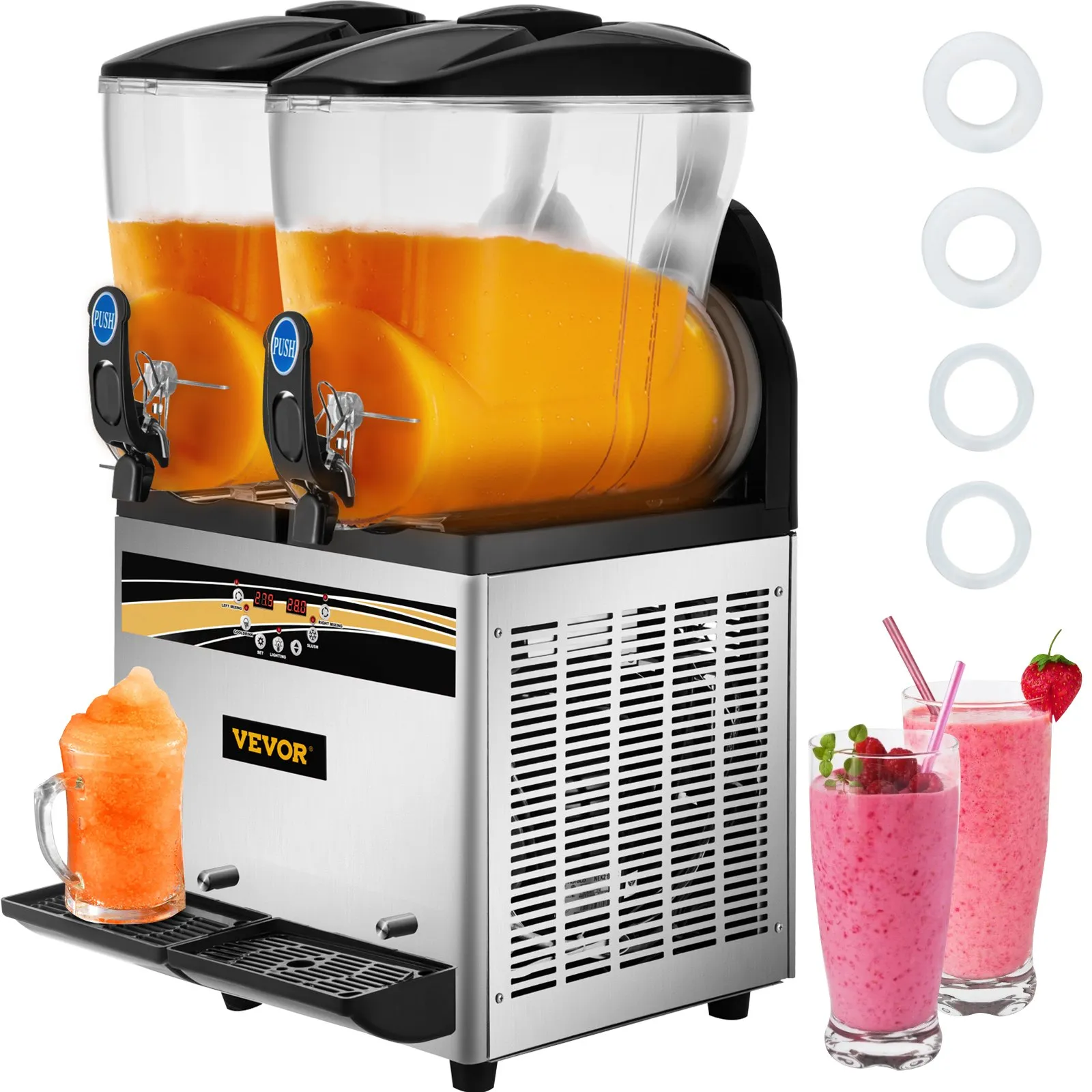 VEVOR Kommerzielle Slusheis Maschine, 2 x 15 L Slush Eismaschine 890 W Slusheis Eismaschine, 430 x 450 x 800 mm Slushy Maschine Eslush Maker Maschine 64 kg Slush Eis Maschine 64 kg Slushgeräte