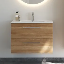 Dansani Mido+ Waschtischunterschrank | mit 2 Schubladen | Tiefe 350 mm##Breite 800 mm Ausschnitt für Bodenabfluss Warme Eiche P26-1055