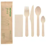 Papstar 50 Bestecksets, Holz `pure` mit Serviette in Papierbeutel