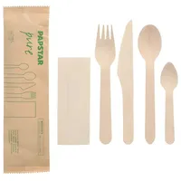 Papstar 50 Bestecksets, Holz `pure` mit Serviette in Papierbeutel