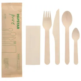 Papstar 50 Bestecksets, Holz `pure` mit Serviette in Papierbeutel